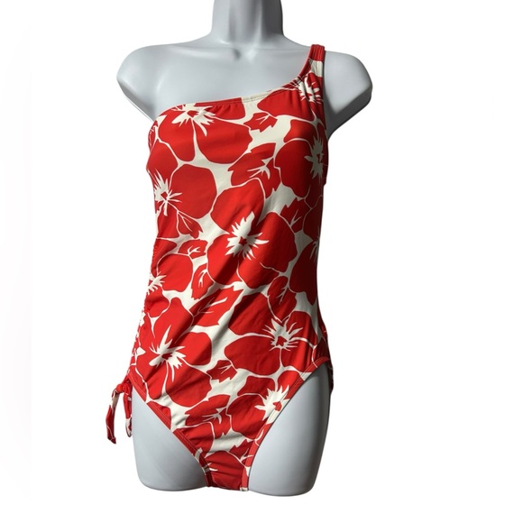 VINCE CAMUTO hibiscus flower one shoulder one piece swimsuit size 10 NWT - Picture 2 of 10